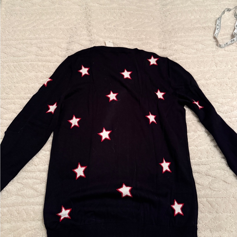 Talbots Women’s BNWT Cardigan XS Classic Peppy Knit Navy Red Stars 4th of July - Picture 4 of 7
